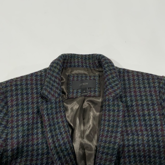 J. Crew Sz 4 Regent Houndstooth Wool Blue Green Blazer - Picture 6 of 10